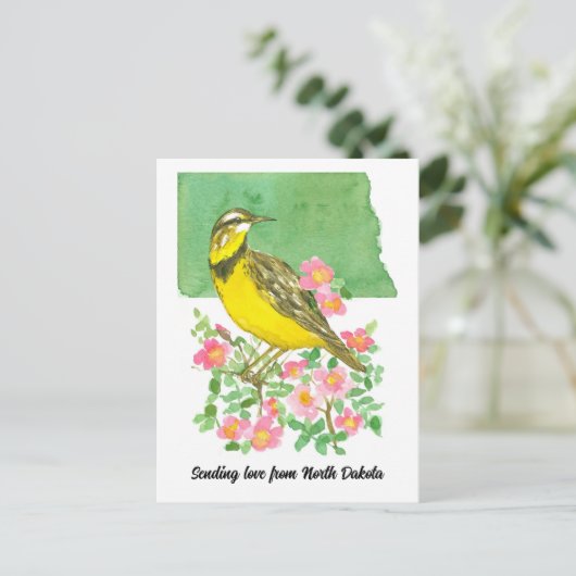 Senden von Liebe North Dakota Meadowlark Rose Postkarte (Stehend Vorderseite)