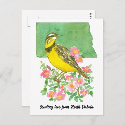 Senden von Liebe North Dakota Meadowlark Rose Postkarte (Vorne/Hinten)