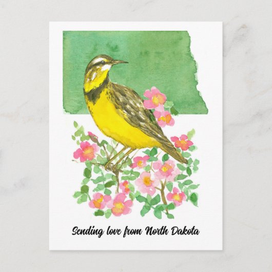 Senden von Liebe North Dakota Meadowlark Rose Postkarte (Vorderseite)