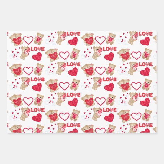 Senden von Teddy Bear Liebe Wrapping Paper Sheets Geschenkpapier Set (Vorderseite)