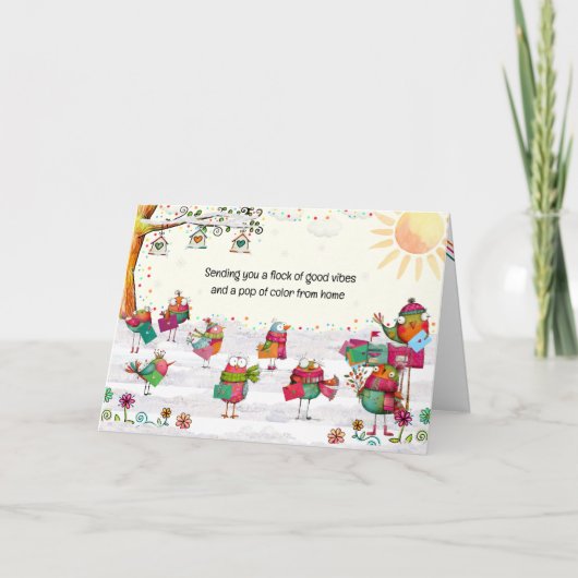 Sending You a Flock of Good Vibes, Neon Birds Karte (Vorderseite)