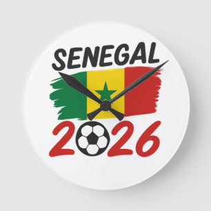 Senegal 2026 Fußball-Fan-Design mit Stern-Fußball Runde Wanduhr