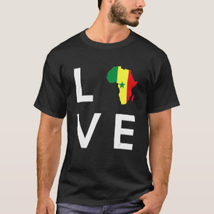 Senegal Flag Liebe Afrika Kontinentale Silhouette T-Shirt