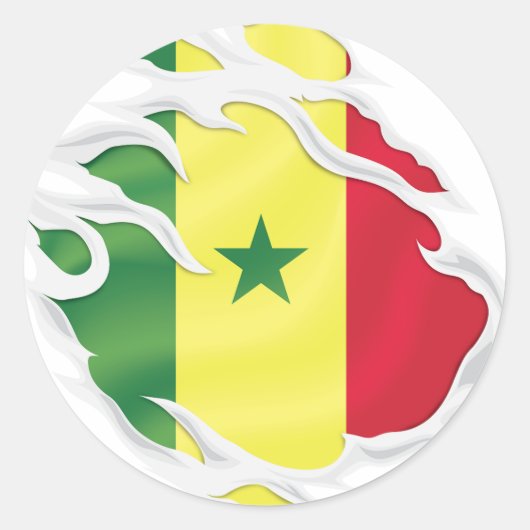 Senegal Ripped Flag Classic Round Sticker (Vorderseite)
