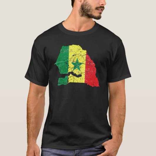 Senegalese flag distressed with Senegal map Senega T-Shirt (Vorderseite)
