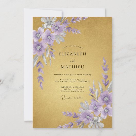 Senf Amethyst Blütenblatt Hochzeit Einladung (Vorderseite)