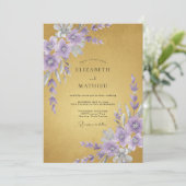 Senf Amethyst Blütenblatt Hochzeit Einladung (Stehend Vorderseite)