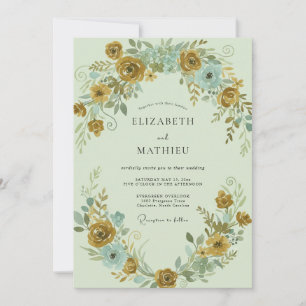 Senf-Aqua-Ranunculus-Eucalyptus-Hochzeit Einladung