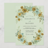 Senf-Aqua-Ranunculus-Eucalyptus-Hochzeit Einladung (Vorne/Hinten)