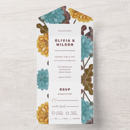 Senf Blütenschmuck Hochzeit alles in einem Invit All In One Einladung (Innen Boden)