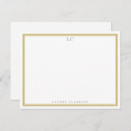 Senf-Border-Monogramm-Stationierungskarte Einladung (Vorne/Hinten)