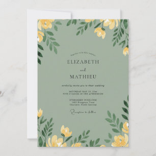 Senf-Celadon-Mohn-Hochzeit Einladung