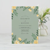 Senf-Celadon-Mohn-Hochzeit Einladung (Stehend Vorderseite)