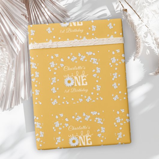 Senf-Daisy-Wild-One 1. Geburtstag Geschenkpapier