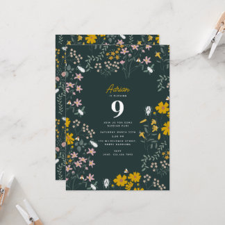 Senf Floral Bohemische Wildblumen Geburtstag Einladung