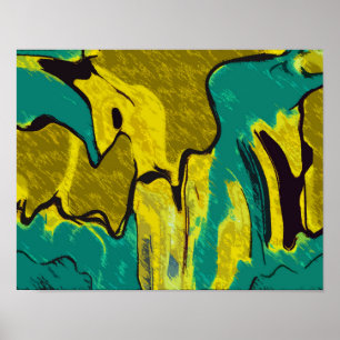 Senf Gelb Aquamarin Abstrakt Poster