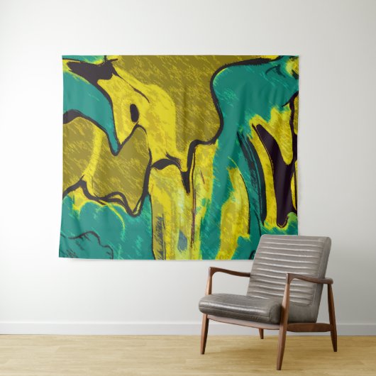 Senf Gelb Aquamarin Abstrakt Wandteppich (Beispiel (Horizontal))