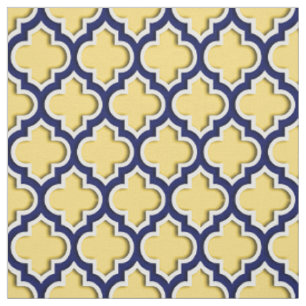 Senf-Gelb, Marine-Blau-Marokkaner Quatrefoil #5DS Stoff