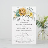 Senf-Gelb-Salbei-Hochzeitsprogramm (Stehend Vorderseite)