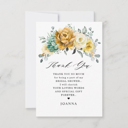 Senf Gelbe Blumenweide Grünes Brautparty Dankeskarte (Vorderseite)