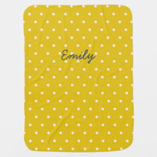 Senf-gelbe personalisierte Polka-Punkt-Baby-Decke Babydecke