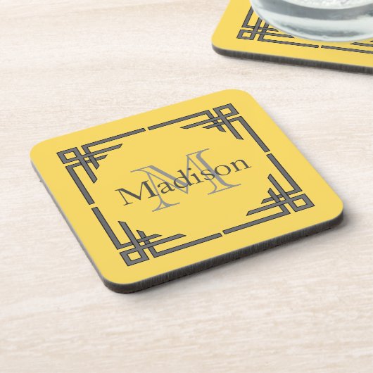 Senf-gelber grauer geometrischer untersetzer (Linke Seite)