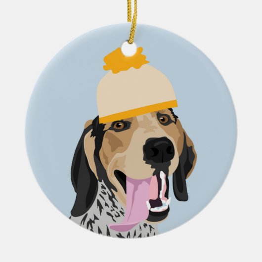 Senf-Hutcoonhound-Verzierung Keramik Ornament (Vorne)
