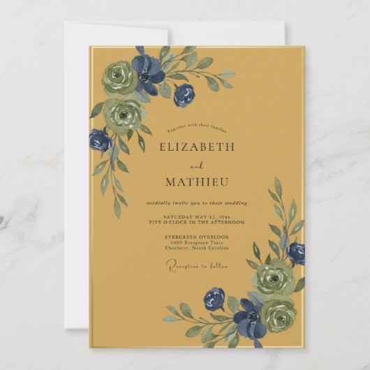 Senf Indigo Rebe Hochzeit Einladung (Vorderseite)