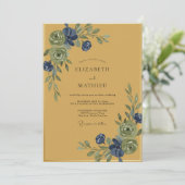 Senf Indigo Rebe Hochzeit Einladung (Stehend Vorderseite)