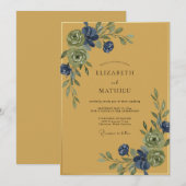 Senf Indigo Rebe Hochzeit Einladung (Vorne/Hinten)