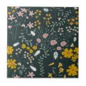 Senf Käfer und Bienen Bohemische Blume Fliese (Vorderseite)