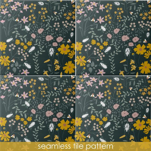 Senf Käfer und Bienen Bohemische Blume Fliese