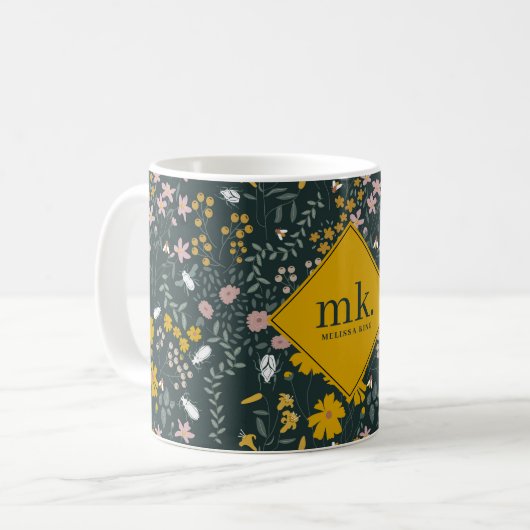 Senf Käfer und Bienen Bohemische Wildblumen Kaffeetasse (Vorderseite Links)