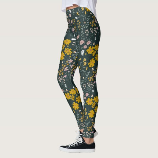 Senf Käfer und Bienen Bohemische Wildblumen Leggings (Links)
