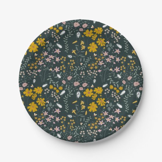 Senf Käfer und Bienen Bohemische Wildblumen Pappteller (Vorderseite)