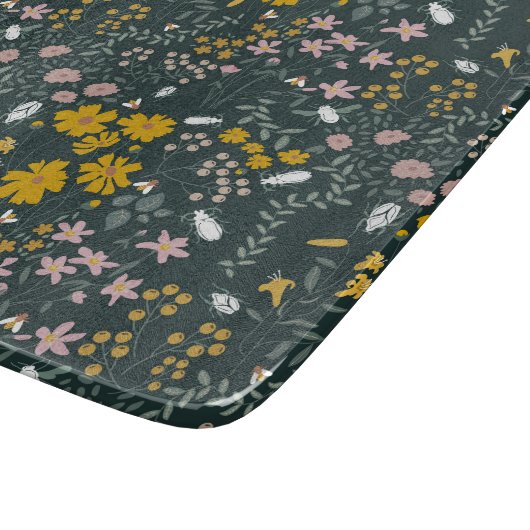 Senf Käfer und Bienen Bohemische Wildblumen Schneidebrett (Ecke)