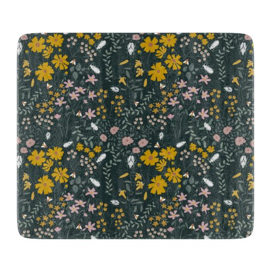 Senf Käfer und Bienen Bohemische Wildblumen Schneidebrett (Vorderseite)