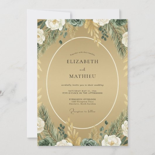 Senf-Laub-Sage-Hochzeit Einladung (Vorderseite)
