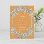 Senf-Lavendel-Wildblumen-Hochzeit Einladung (Stehend Vorderseite)