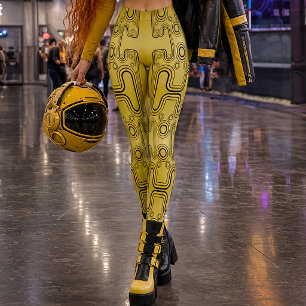 Senf Mechanischer Android 1980er Jahre Futuristisc Leggings