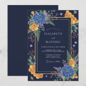 Senf Mitternacht Hydrangee Eukalyptus Hochzeit Einladung (Vorne/Hinten)