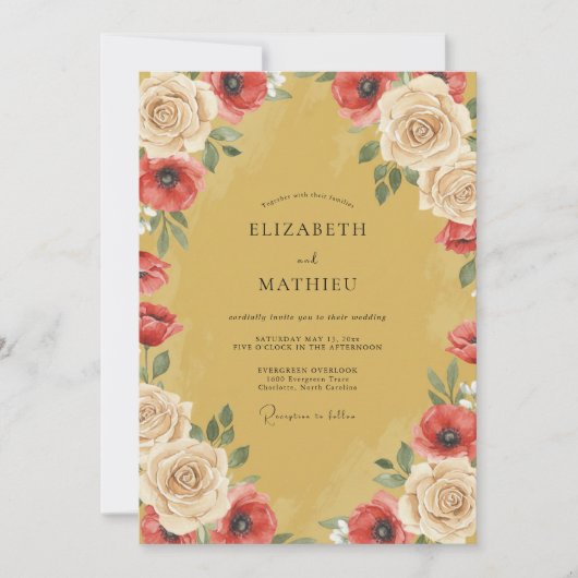 Senf-Mohn-Gemalte Hochzeit Einladung (Vorderseite)