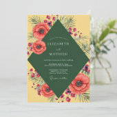 Senf-Mohn-Palmen-Hochzeit Einladung (Stehend Vorderseite)