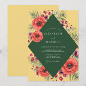 Senf-Mohn-Palmen-Hochzeit Einladung (Vorne/Hinten)