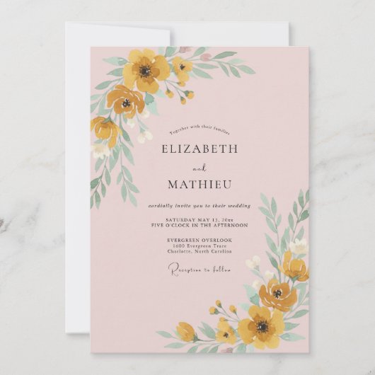 Senf-Mohn-Rosé-Hochzeit Einladung (Vorderseite)
