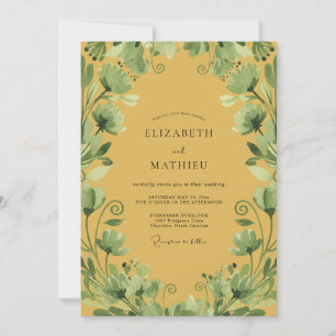 Senf-Oliven-Laub-Eukalyptus-Hochzeit Einladung