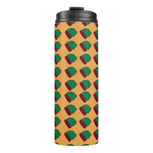 Senf-Reisebecher mit grünen und roten Wintermützen Thermosbecher