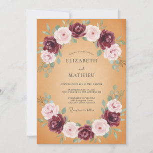 Senf-Rosa-Blüten-Hochzeit Einladung