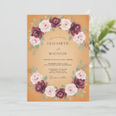 Senf-Rosa-Blüten-Hochzeit Einladung (Stehend Vorderseite)