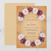 Senf-Rosa-Blüten-Hochzeit Einladung (Vorne/Hinten)